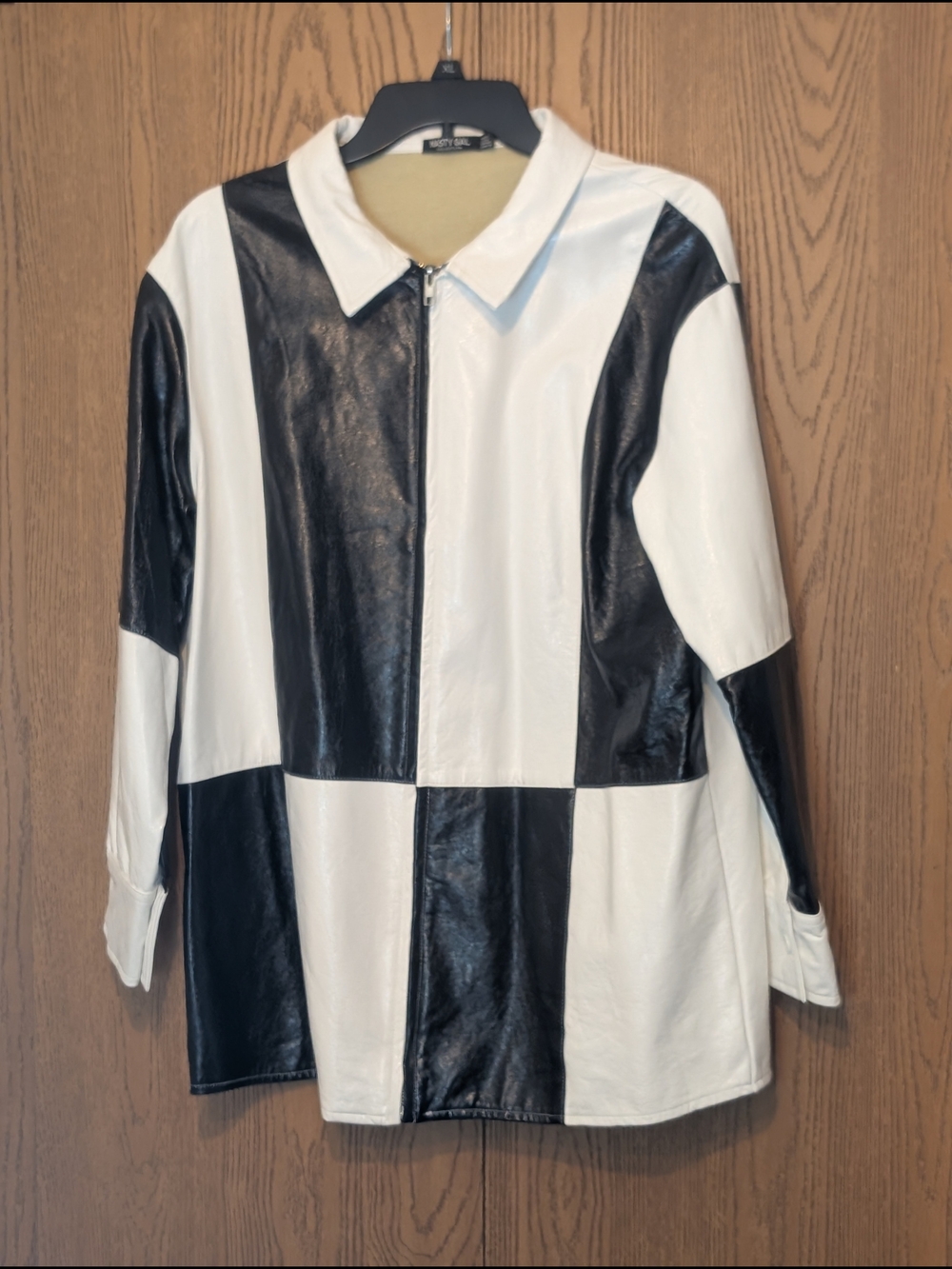 Nasty Gal Black & White Colorblock Faux Leather Jacket - Women's Zip Front